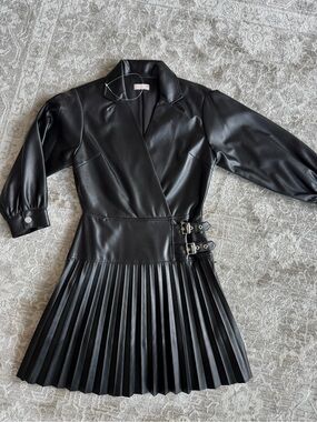 Liu Jo Black Faux-Leather Pleated Mini Dress